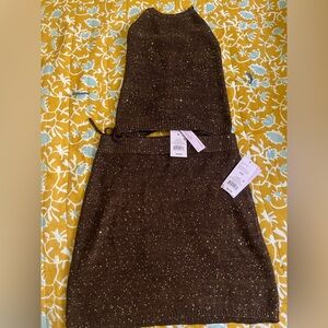 wild fable Brown Metallic Knit Two-Piece Skirt Set